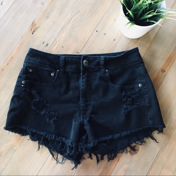 American Eagle Outfitters Pants - American Eagle AEO Black Cut Off Shorts 6 EUC